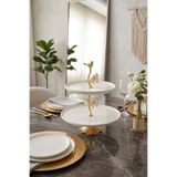 MAY HOME 2 Katlı Porselen Ayaklı Kurabiyelik Sunumluk Tabak & Sedef Kelebek Detaylı