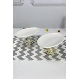 May Home 2'li Porselen Gold Ayaklı Oval Tabak & Sunum Servis Tabağı - Gümüş