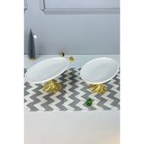 May Home 2'li Porselen Kand Ayaklı Oval Tabak & Sunum Servis Meze Tabağı - Beyaz