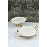 May Home 2'li Porselen Kand Ayaklı Sofra Sunum Seti & Kek Pasta Yemek Servis Tabağı - Gold