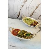 MAY HOME 2'Li Porselen Kulplu Kayık Tabak & Oval Meze Sunumluğu Servisliği