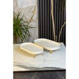 MAY HOME 2'Li Porselen Oval Sunumluk Tabak & Yemek Meze Salata Servisliği