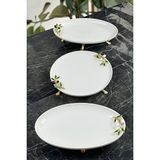 May Home 3 Parça Porselen Servis & Tabak Sunum Ikramlık Sofra Seti Zeytin Serisi - Beyaz