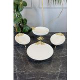 May Home 4 Parça Bron Gold Porselen Sofra Sunum Servis Seti & Yemek Tabağı Salata Kasesi Oval Meze Tabağı