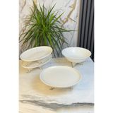 MAY HOME 4 Parça Porselen Sunum Seti &Metal Ayaklı Kase Kayık Tabak Servis Seti