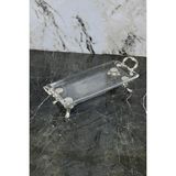 May Home Ayaklı Lüx Sunum Servis Tabağı Gümüş Renkli 30 cm X 14 cm Şık Tasarımlı Tepsi