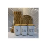 may home design 3lü Bambu Kapaklı Çay/Kahve/Şeker Kavanozu