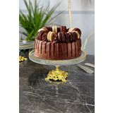 MAY HOME Gold Metal Ayaklı Sunumluk Servislik Cam Tabak & Kurabiye Pasta Tatlı Yemek Sunumluğu ( 26 CM)