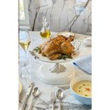 MAY HOME Gümüş Kand Metal Ayaklı Kulplu Porselen Sunumluk Tabak Servislik Tepsi