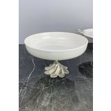 MAY HOME Gümüş Kand Metal Ayaklı Porselen Salata Sunum Kasesi