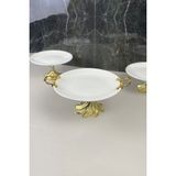 May Home Kand Metal Ayaklı Kulplu Porselen Sunumluk Servislik Tepsi - Gold