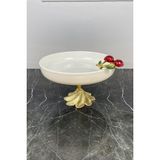 May Home Kiraz Detaylı Ayaklı Porselen Kase & Salata Sunum Kasesi - Gold