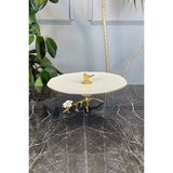 May Home Kuş Detaylı Porselen Sunumluk Dekoratif Ayaklı Tabak & Gold Yaldızlı - Beyaz