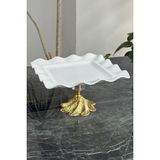 May Home Lüks Ayaklı Porselen Tabak Kare & Sunumluk Ikramlık Ayaklı Tabak Tepsi - Beyaz