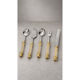 MAY HOME Lüks Cam Saplı 5 Parça Paslanmaz Çelik Servis Seti & Gold Gümüş Kaşık Kepçe Spatula