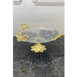 May Home Santa Bronz Detaylı Gold Kand Ayaklı Kulplu Cam Tabak & Sunumluk Servislik
