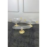 May Home Santa Gold Kand Ayaklı Kulplu Cam Sunumluk Sofra Seti Kase Tabak Oval Tepsi Servis Sunum Seti