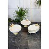 May Home Sedef Kelebek Porselen Kase Tabak Sunum Seti Metal Ayaklı Gold Renkli Şık Tasarım