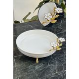 MAY HOME Taban Ayaklı Çiçek Model Porselen Servis Sunum Kasesi