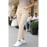 MAY JEAN Yüksek Bel Mom Boyfriend Kadın Jeans Pantolon l Rahat Kalıp l Denim l BEJ