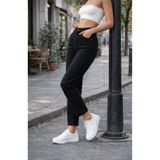 MAY JEAN Yüksek Bel Simsiyah Fit Mom Boyfriend Kadın Jean Rahat Kalıp Denim Siyah (BEDEN TABLOSU GÖRSELDEDİR)