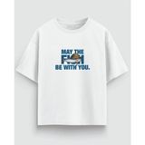 May The Fish Be With You Balıkçı Baskılı Oversize Beyaz Tişört %100 Pamuk - 2XL