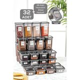 Maya 32'li Kapaklı Kare Erzak Saklama Kabı Seti 8x(0,3 Lt-0,5 Lt-1,1 Lt-1,7 Lt) Baharatlık