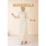 Maya Bella Şifon Pul Payetli Tesettür Abiye - Sarı - 42