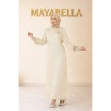 Maya Bella Şifon Pul Payetli Tesettür Abiye - Sarı - 46