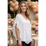 Maya Butik Ekru Omuzları Payet Detaylı V Yaka Şifon Bluz - 21911