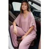 Maya Butik Pudra Omuzları Payet Detaylı V Yaka Şifon Bluz - 21911
