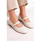 MAYA SHOES Bej Örgü Yuvarlak Burunlu Kapalı Baretli Ortopedik Babet