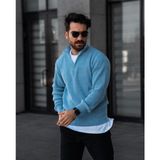 Maya Style Erkek Trıko Yarım Fermuarlı Kazak - 2XL - Bebe Mavisi