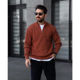 Maya Style Erkek Trıko Yarım Fermuarlı Kazak - XL - Kiremit