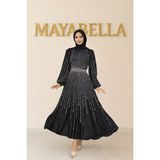 MayaBella Işlemeli Saten Tesettür Abiye - Siyah - 46