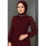 MayaBella Kolları İşlemeli Tesettür Abiye Bordo