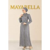 Mayabella Otriş Detaylı Simli Tesettür Abiye - Gri - 40