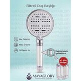 MAYAGLORY Multi 6 Fonksiyonlu Filtreli Duş Başlığı Yüksek Basınçlı Su Tasarruflu ve Kireç Önleyici El Duşu, - Gri