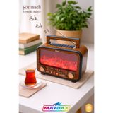 Maybax Şömineli Güneş Enerjili Bluetooth USB, TF Kart, AUX, FM Radyo Destekli TYPE- C Şarj Nostaljik Radyo