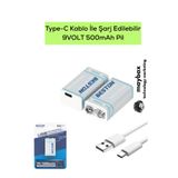 Maybax Usb Type-c Kablo Ile Şarj Edilebilir Lityum Beston Pil 9v – 500mah