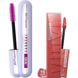 Maybelline Falsies Surreal Maskara + Super Stay Vinyl Ink 15 Peachy Likit Parlak Ruj