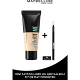 Maybelline Fit Me Matte+Poreless 110 Porcelain Fondöten + Mini Tattoo Liner Gel Göz Kalemi