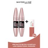 Maybelline New York 2'li Lash Sensational Ekstra Siyah Maskara+ Mini Super Stay Matte Ink Likit Mat Ruj 65 Seductress