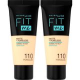 Maybelline New York Fit Me Matte+Poreless Fondöten - 110 Porcelain (30 ml) (2 paketi)