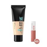 Maybelline New York Fit Me Matte+Poreless Fondöten 110 Porcelain & Mini Super Stay Matte Ink Likit Mat Ruj 65 Seductress Makyaj Seti