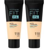 Maybelline New York Fit Me Matte+Poreless Fondöten - 118 Nude (30 ml) (2 paketi)