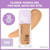 Maybelline New York Fondöten – Saten Mat Bitişli, Amino Asit Pigmentli, 30 Saat Kalıcı, Doğal Kapatma ve Ton Eşitleme - 140