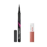 Maybelline New York Hyper Precise All Day Eyeliner 701 Matte Onyx (Mat Siyah) & Mini Super Stay Matte Ink Likit Mat Ruj 65 Seductress Makyaj Seti