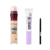 Maybelline New York Instant Anti Age Eraser Kapatıcı - 00 Ivory & Maybelline New York Super Lock Brow Glue Kaş Sabitleyici Maskara & Maybelline Tattoo Mini Jel Göz Kalemi Hediyeli