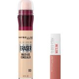 Maybelline New York Instant Anti Age Eraser Kapatıcı 00 Ivory Mini Super Stay Matte Ink Likit Mat Ruj 65 Seductress Makyaj Seti